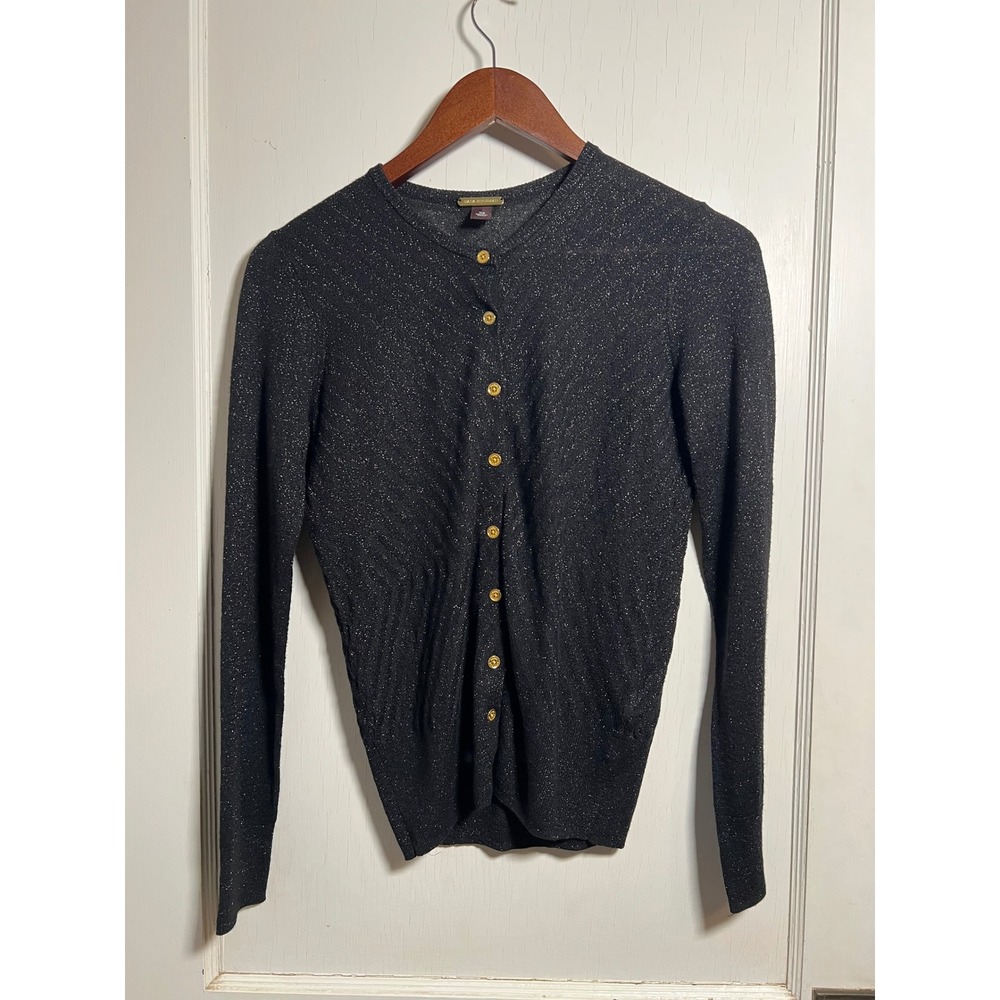 Dana Buchman Women's Black Sparkle Chevron Knit Button‎ Cardigan XS